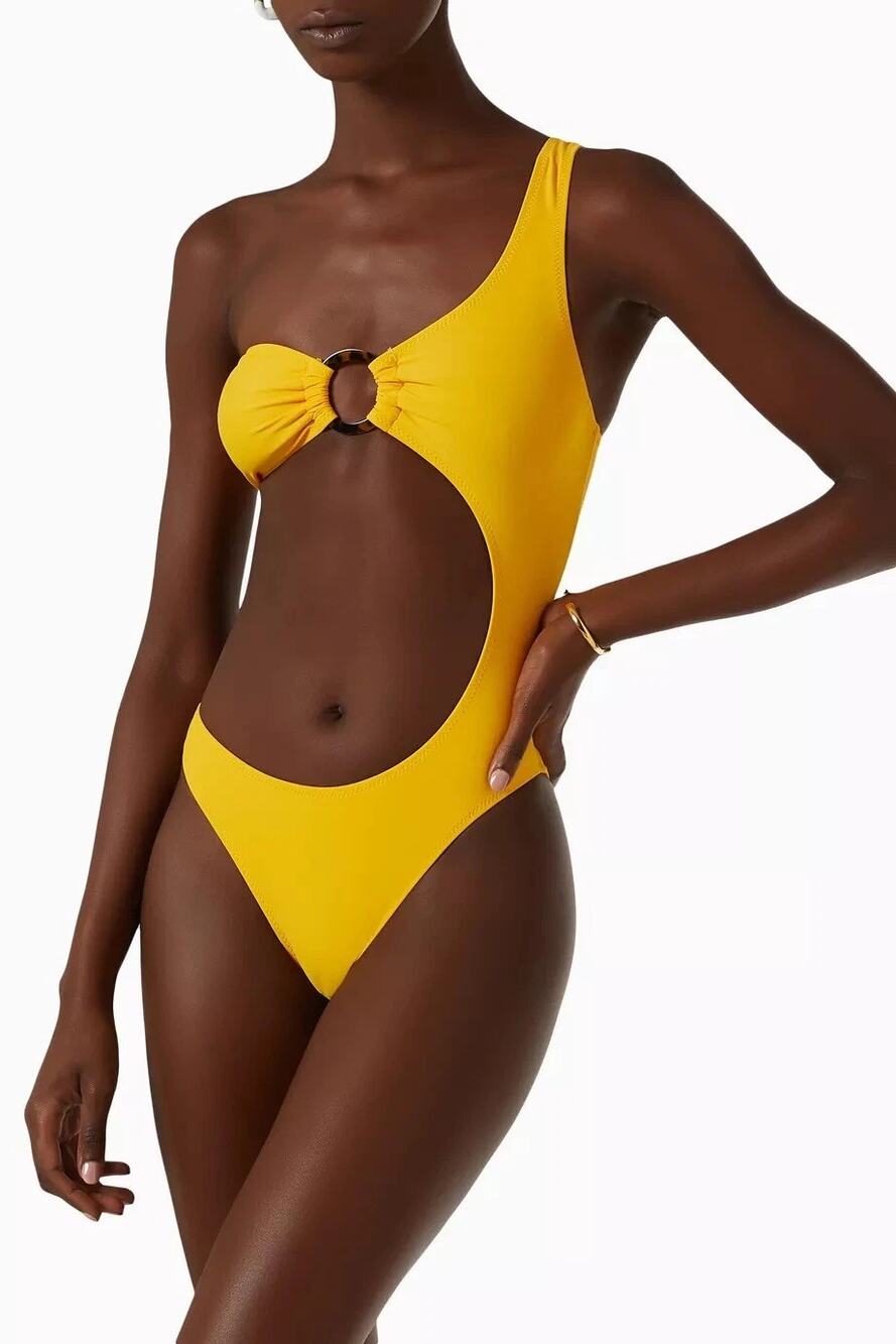 Solid & Striped Astrid One piece Swimsuit Stretch Nylon Butterscotch Yellow L